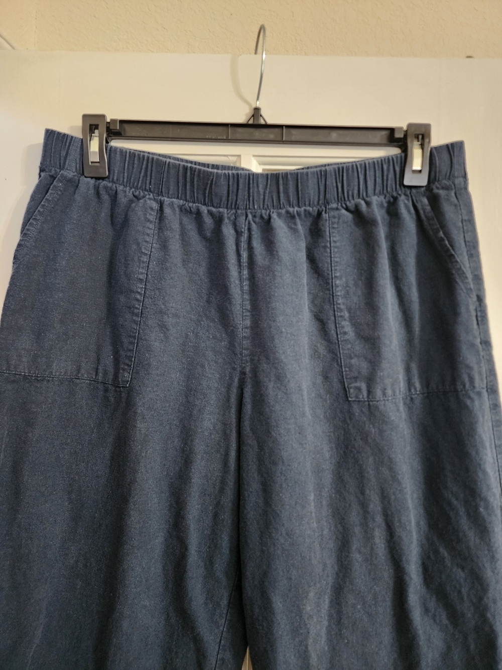 Felina Linen Cotton Wide Leg Crop Pants Navy Blue Large Pull On - Picture 5 of 12